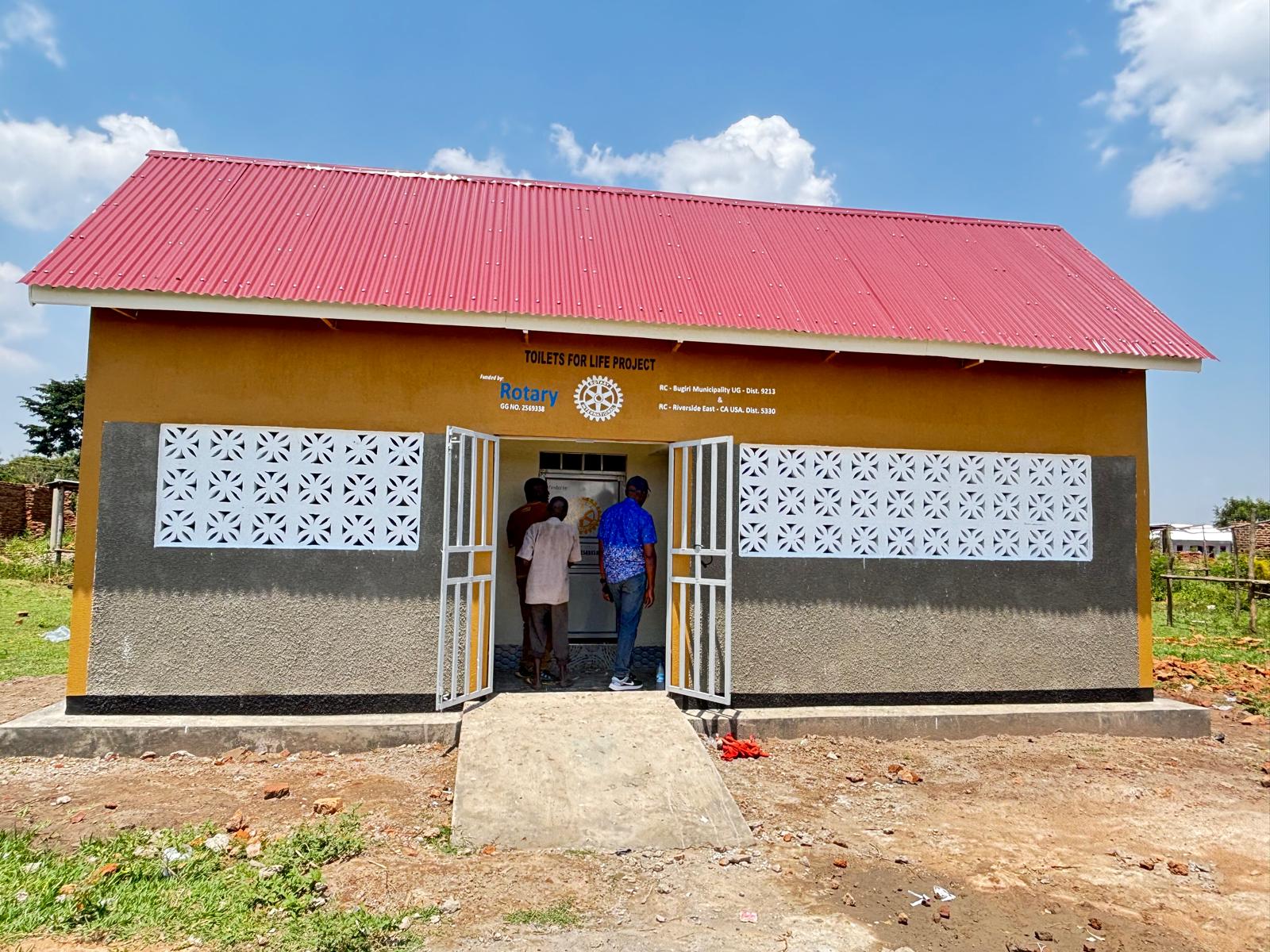 Wide view of a completed sanitation block with its doors open